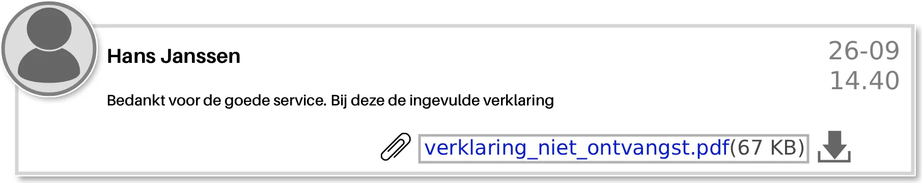 Hans stuurt de ingevulde verklaring terug als bijlage